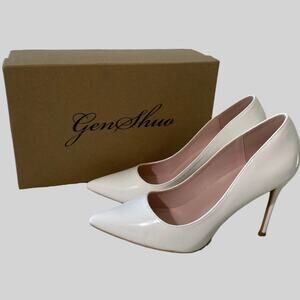 GENSHUO Women’s GS014‑WH‑8 Pointed Toe High Heels – White – 8cm Heel – Size 10